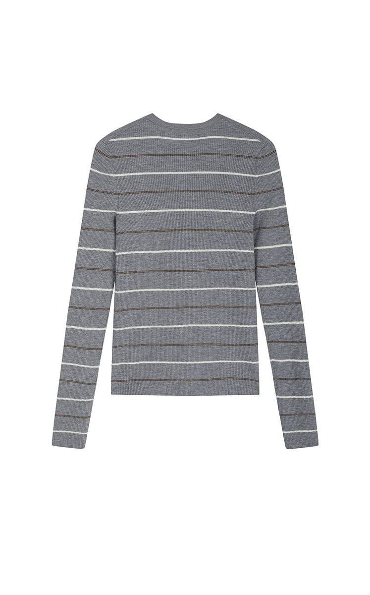 Cardigan / JNBY Merino Wool Blend Striped Ribbed Knit -2