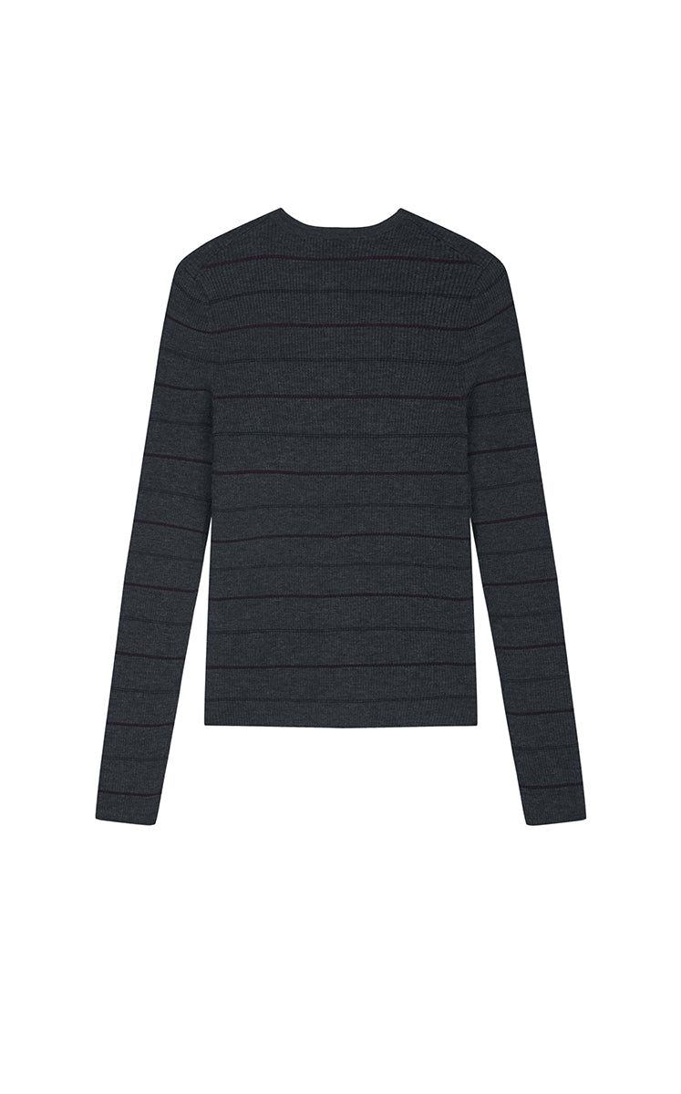 Cardigan / JNBY Merino Wool Blend Striped Ribbed Knit