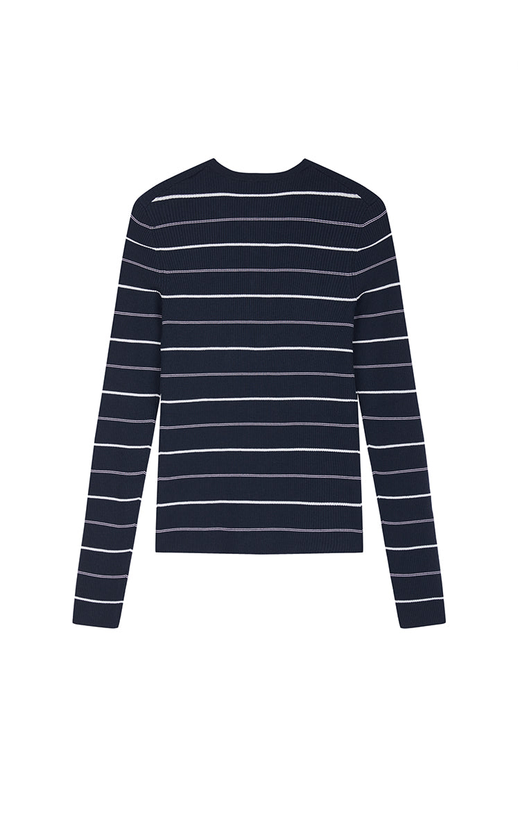 Cardigan / JNBY Merino Wool Blend Striped Ribbed Knit
