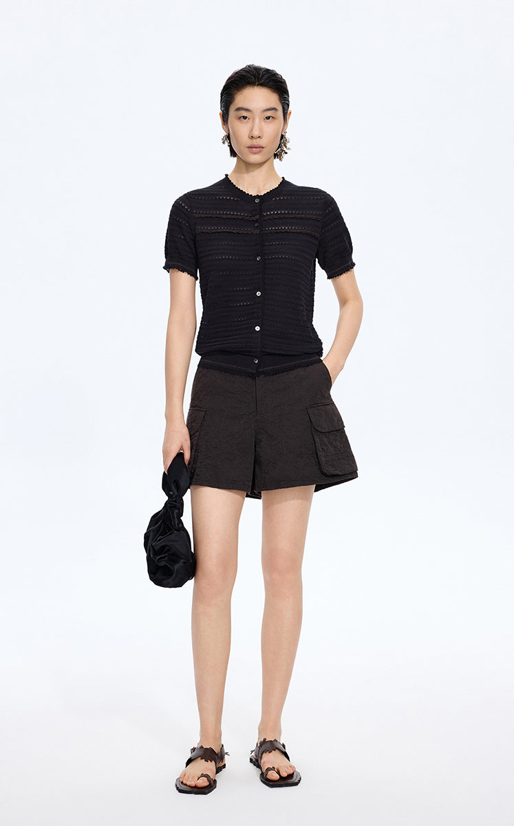 Cardigan / JNBY Open-Knit Cotton Cropped Cardigan Black Navy