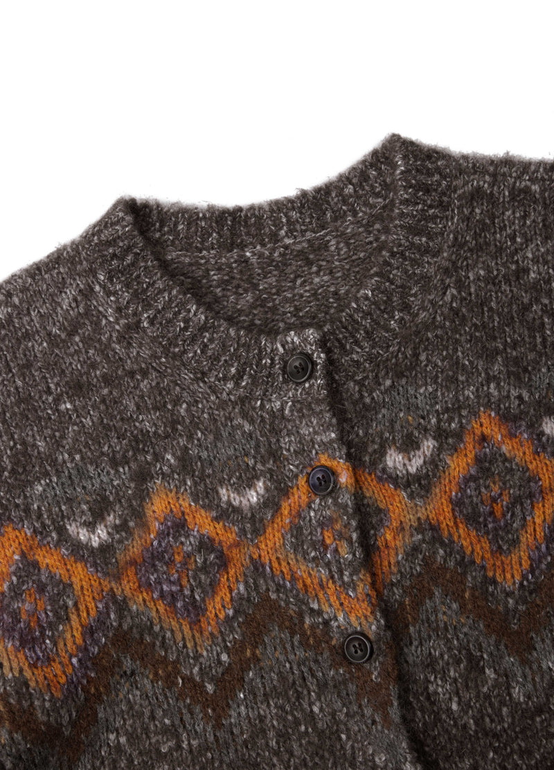 Cardigan / JNBY Alpaca Blend Geometric Knit Heather Grey Brown-1