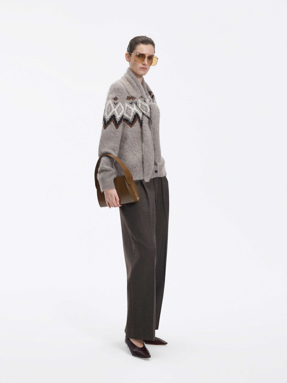 Cardigan / JNBY Alpaca Blend Geometric Knit Light Camel-2