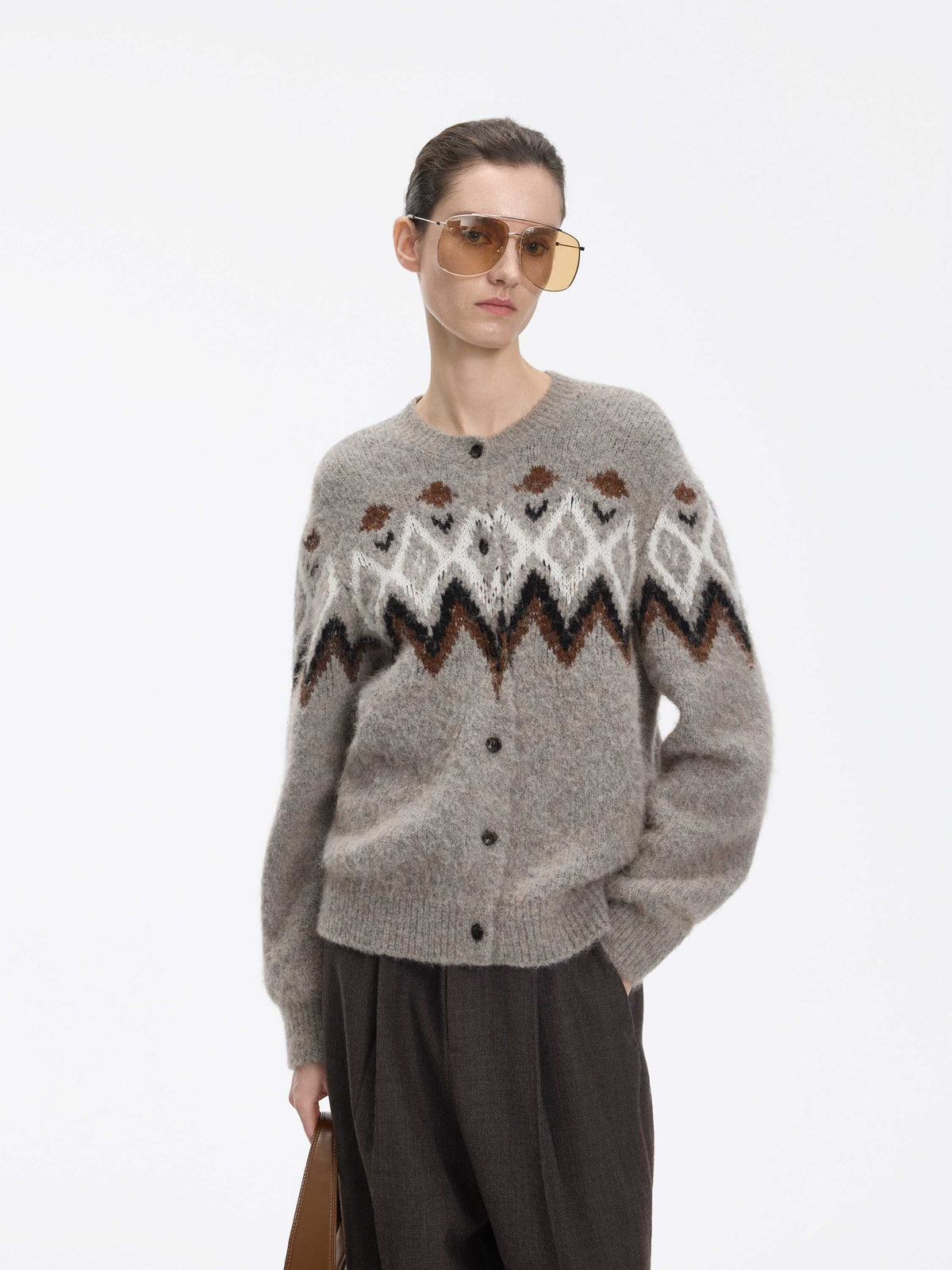 Cardigan / JNBY Alpaca Blend Geometric Knit Light Camel-2