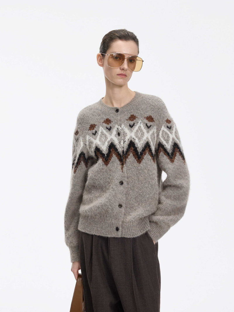 Cardigan / JNBY Alpaca Blend Geometric Knit Light Camel-2