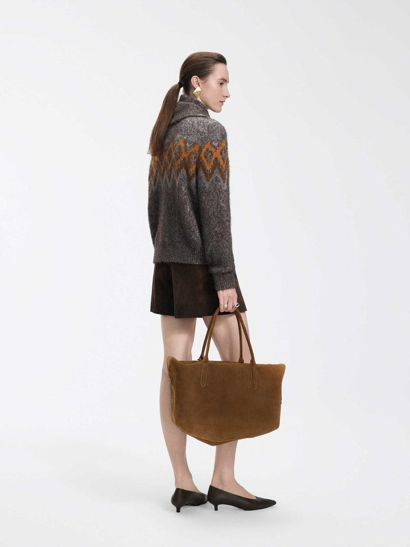 Cardigan / JNBY Alpaca Blend Geometric Knit Heather Grey Brown-1