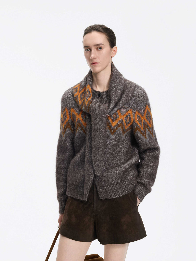 Cardigan / JNBY Alpaca Blend Geometric Knit Heather Grey Brown-1