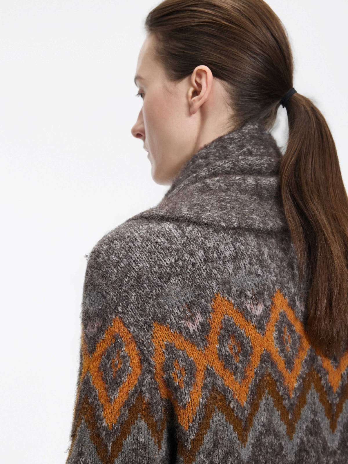 Cardigan / JNBY Alpaca Blend Geometric Knit Heather Grey Brown-1