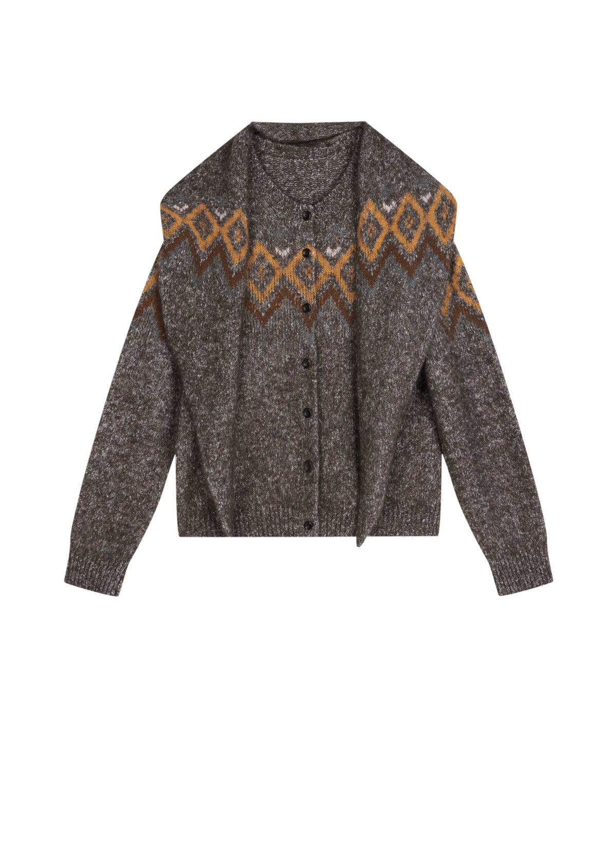 Cardigan / JNBY Alpaca Blend Geometric Knit Heather Grey Brown-1