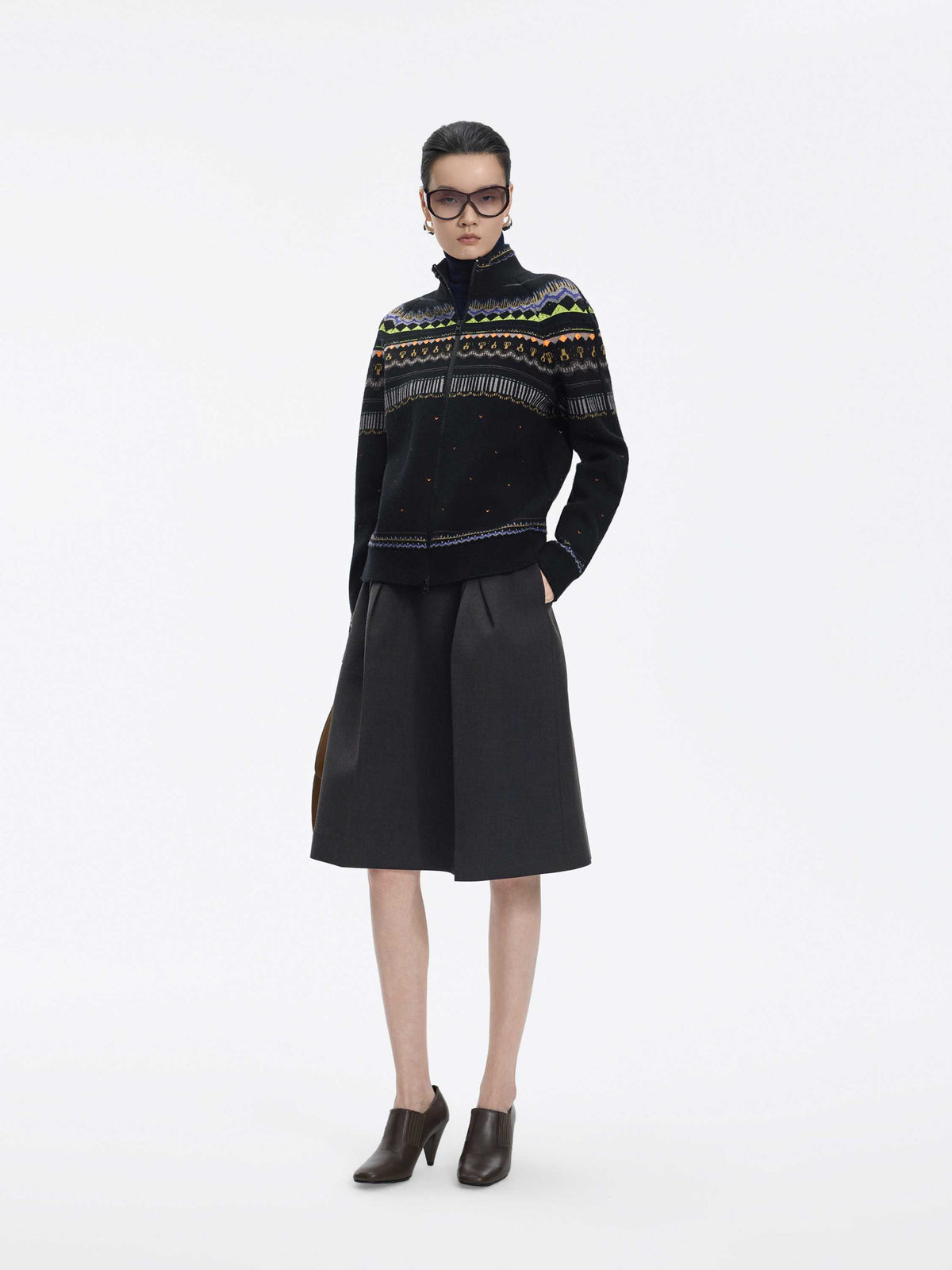 Cardigan / JNBY Merino Wool Cashmere Blend Jacquard Navy Mix-1