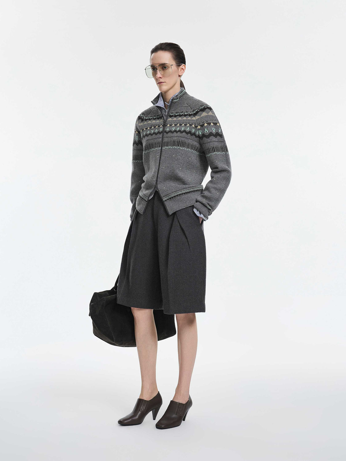 Cardigan / JNBY Merino Wool Cashmere Blend Jacquard Grey Mix-2