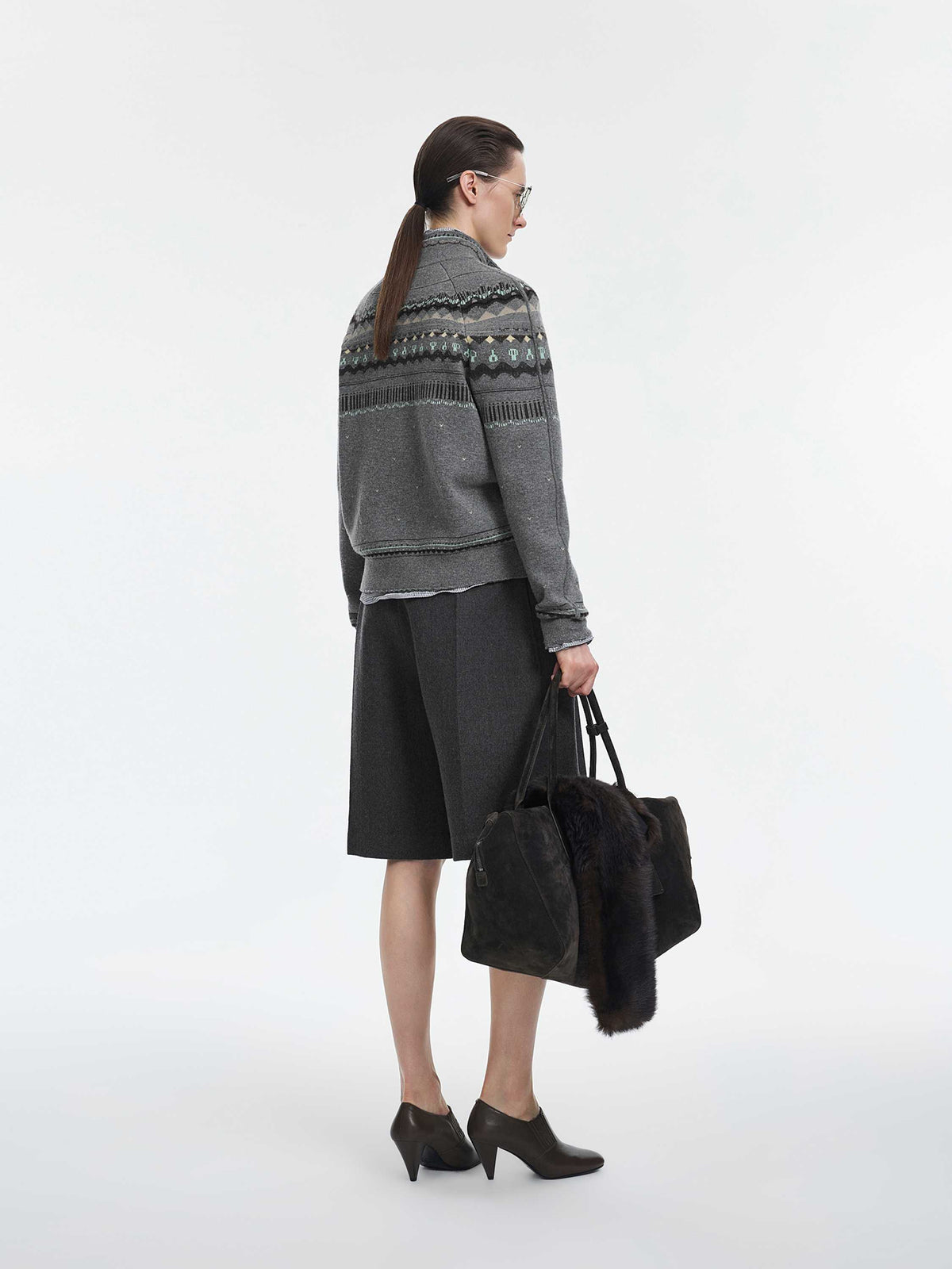 Cardigan / JNBY Merino Wool Cashmere Blend Jacquard Grey Mix-2