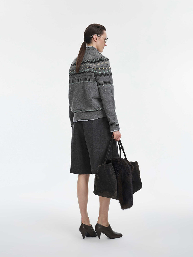 Cardigan / JNBY Merino Wool Cashmere Blend Jacquard Grey Mix-2