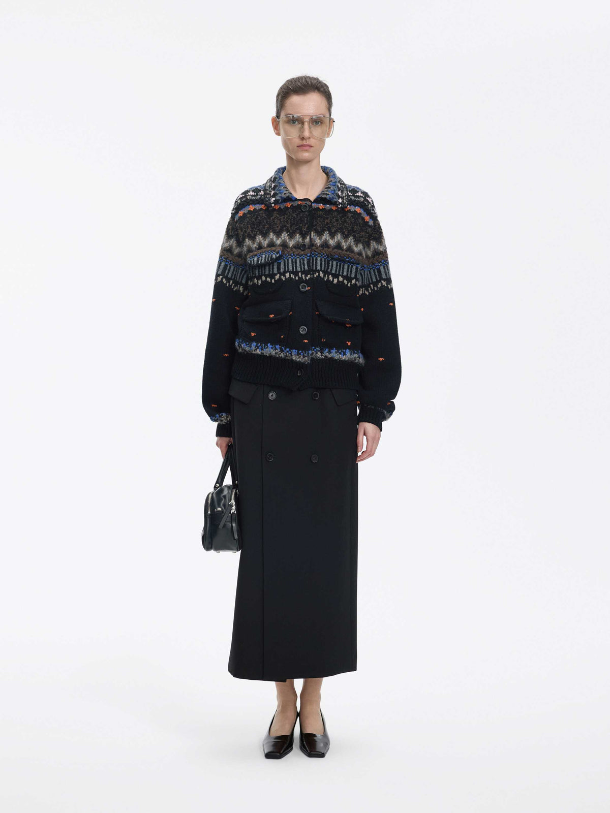 Cardigan / JNBY Merino Wool Jacquard Short Sweater Black Mix-1