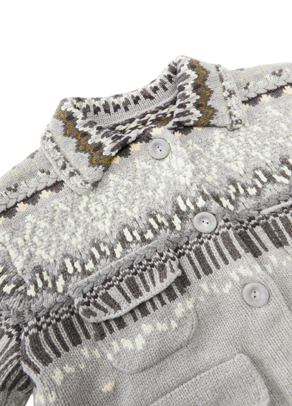 Cardigan / JNBY Merino Wool Jacquard Short Sweater Grey Mix-2