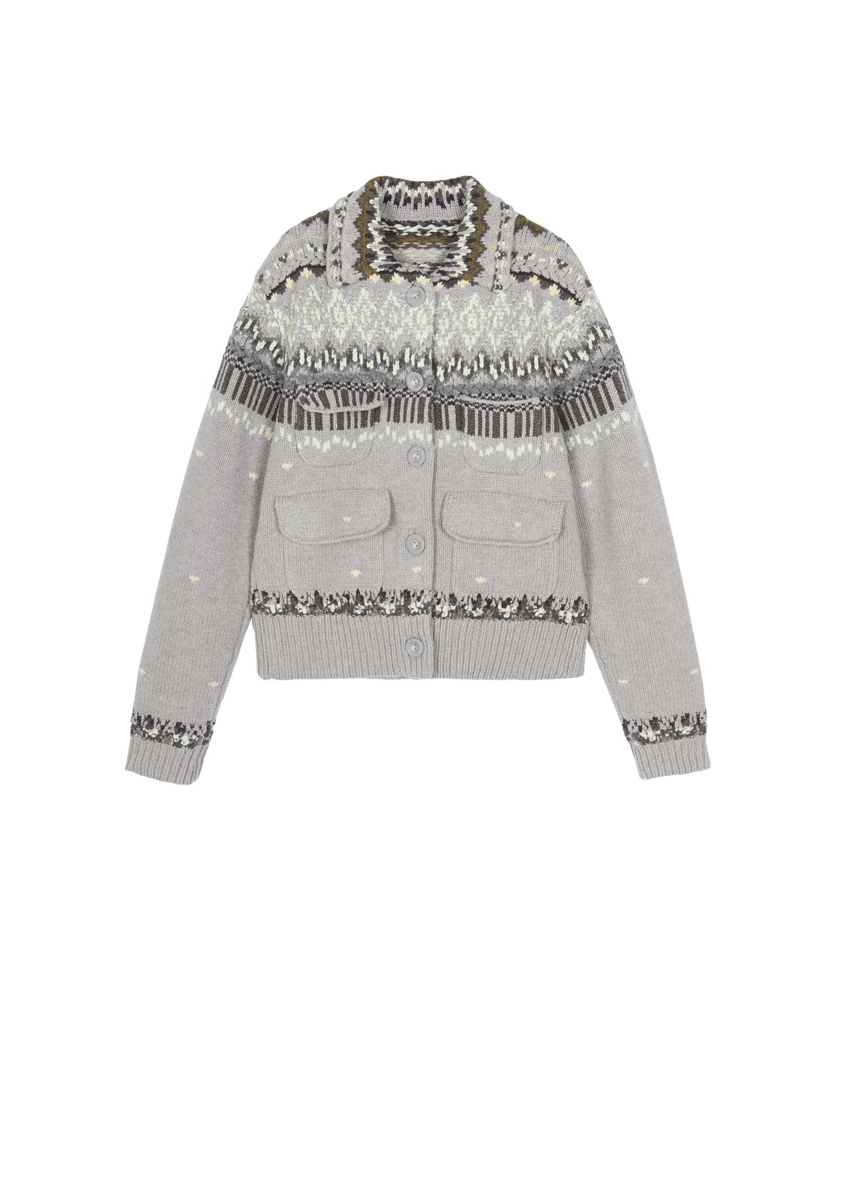 Cardigan / JNBY Merino Wool Jacquard Short Sweater Grey Mix-2