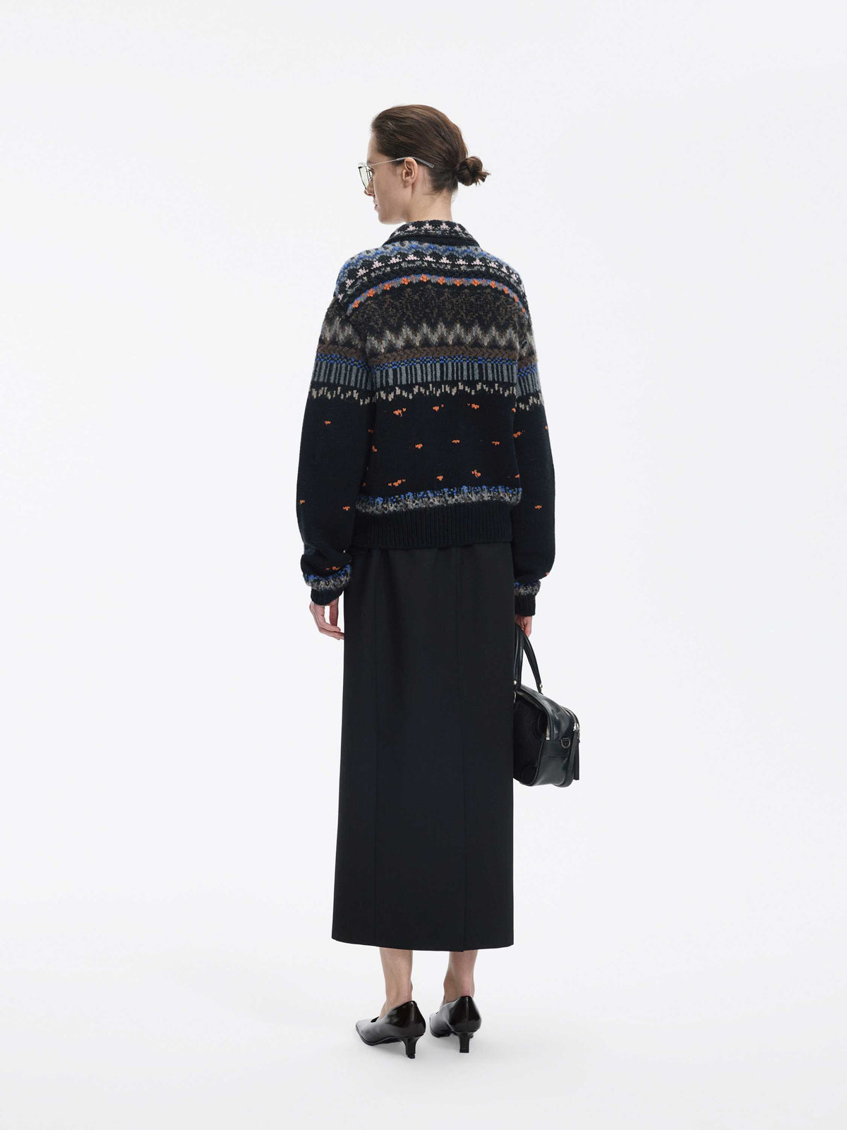 Cardigan / JNBY Merino Wool Jacquard Short Sweater Black Mix-1