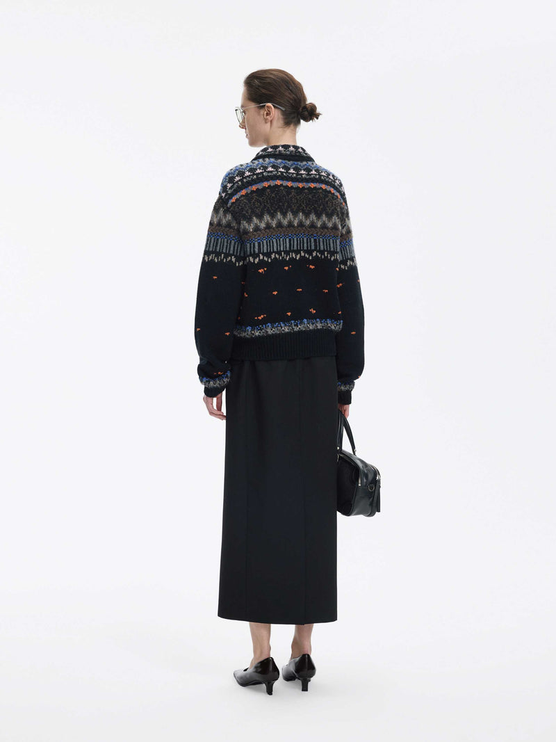 Cardigan / JNBY Merino Wool Jacquard Short Sweater Black Mix-1