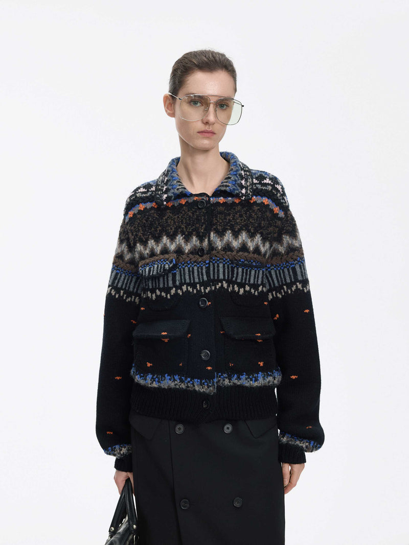 Cardigan / JNBY Merino Wool Jacquard Short Sweater Black Mix-1