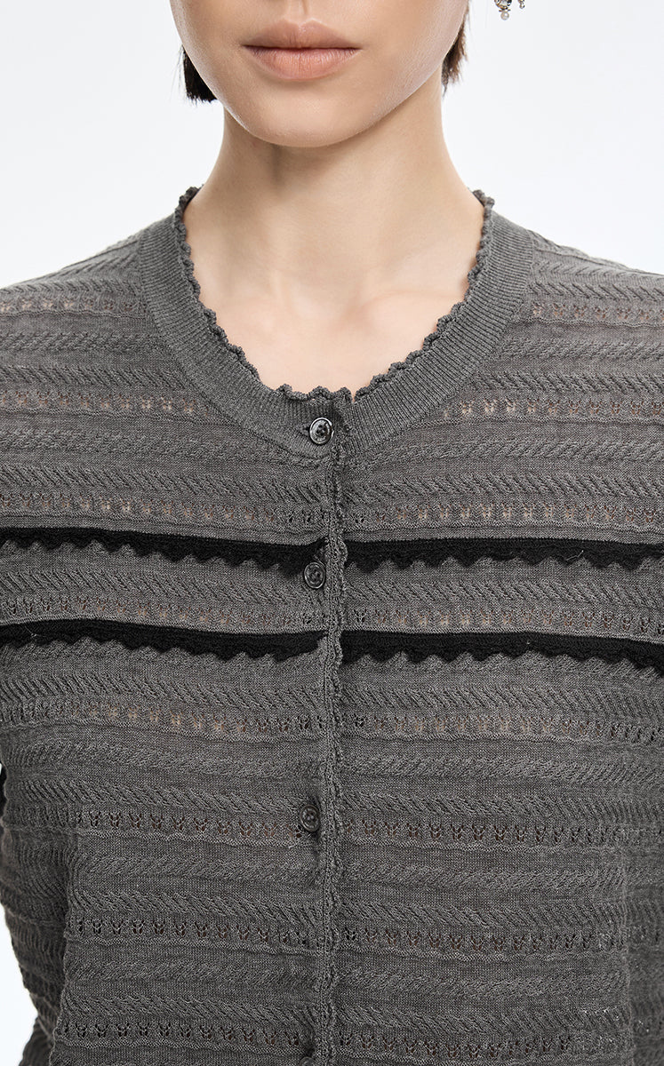 Cardigan / JNBY Open-Knit Cotton Cropped Cardigan Mid Grey Marl-2