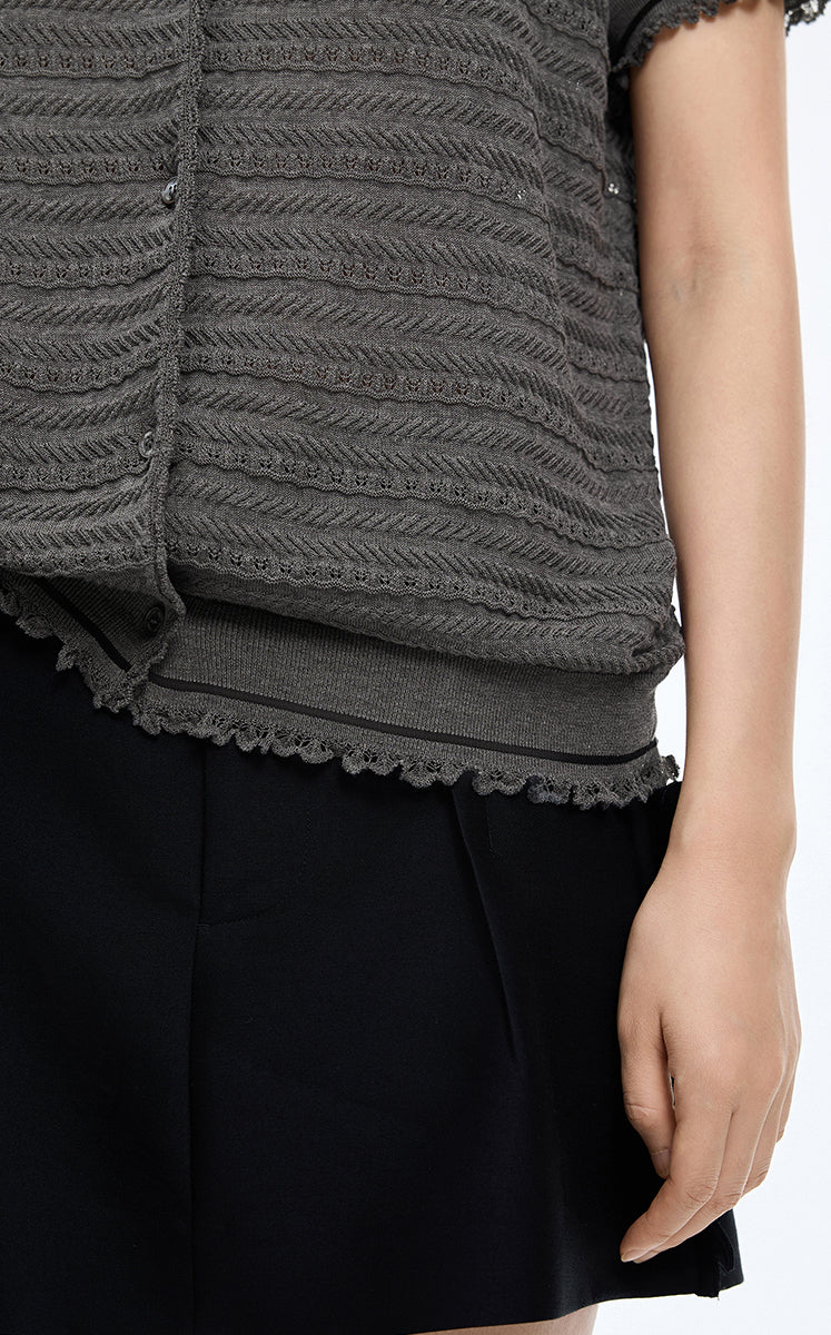Cardigan / JNBY Open-Knit Cotton Cropped Cardigan Mid Grey Marl-2