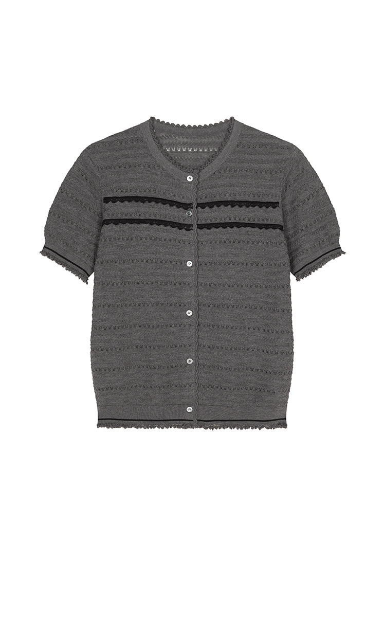 Cardigan / JNBY Open-Knit Cotton Cropped Cardigan Mid Grey Marl-2