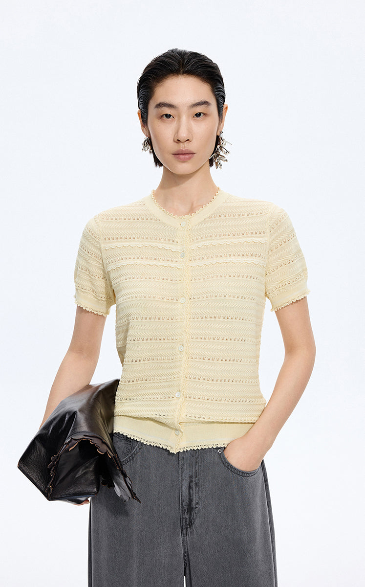 Cardigan / JNBY Open-Knit Cotton Cropped Cardigan Cream-1