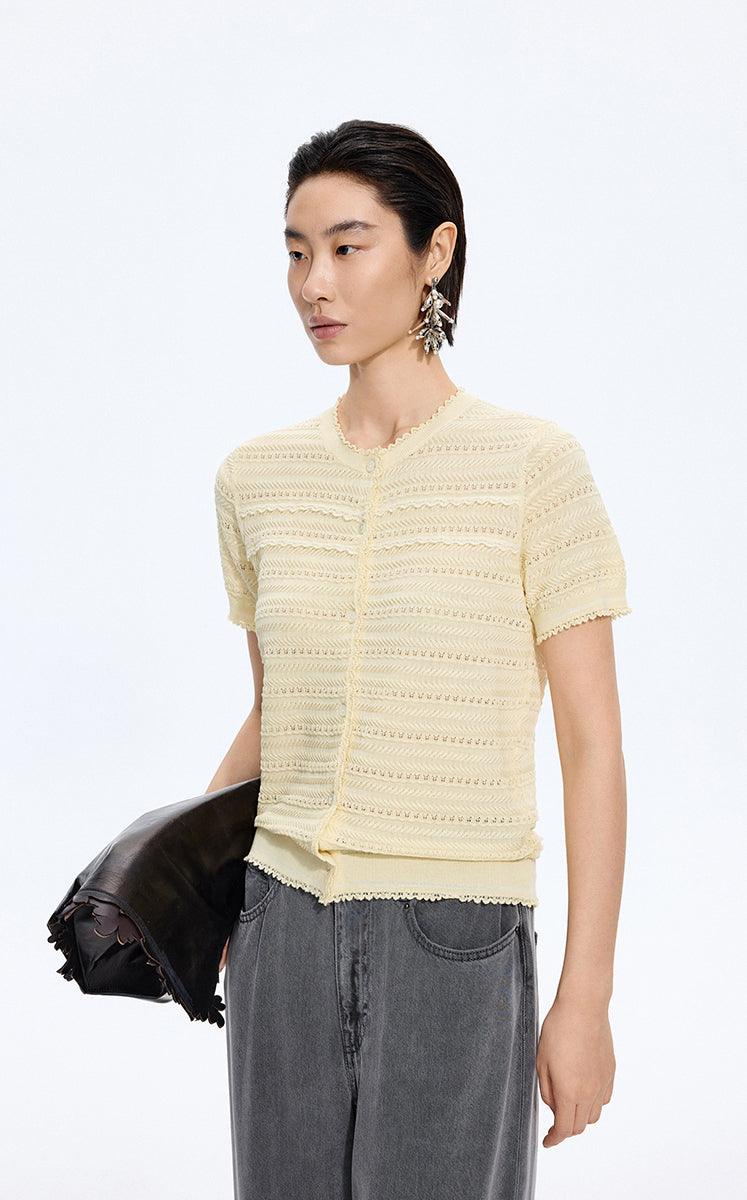 Cardigan / JNBY Open-Knit Cotton Cropped Cardigan Cream-1