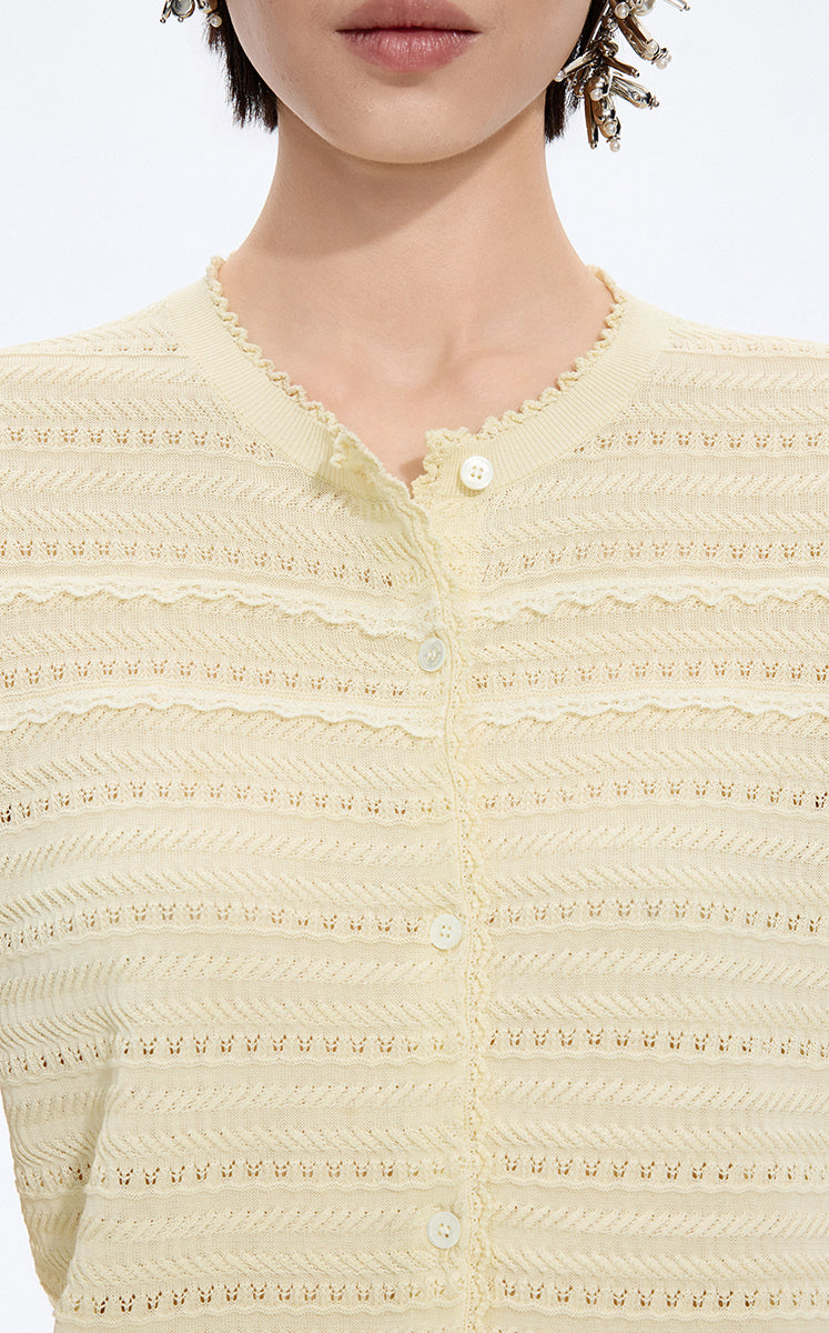 Cardigan / JNBY Open-Knit Cotton Cropped Cardigan Cream-1