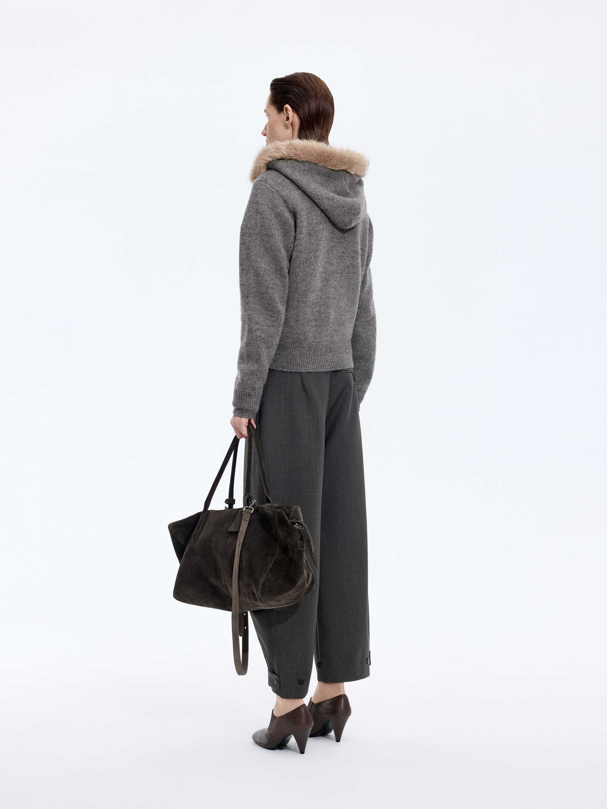 Cardigan / JNBY Wool Hooded Cropped Sweater Medium Heather Grey-2