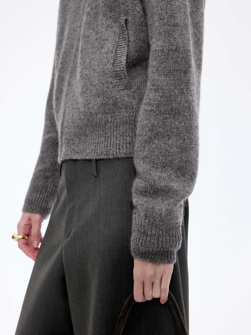 Cardigan / JNBY Wool Hooded Cropped Sweater Medium Heather Grey-2