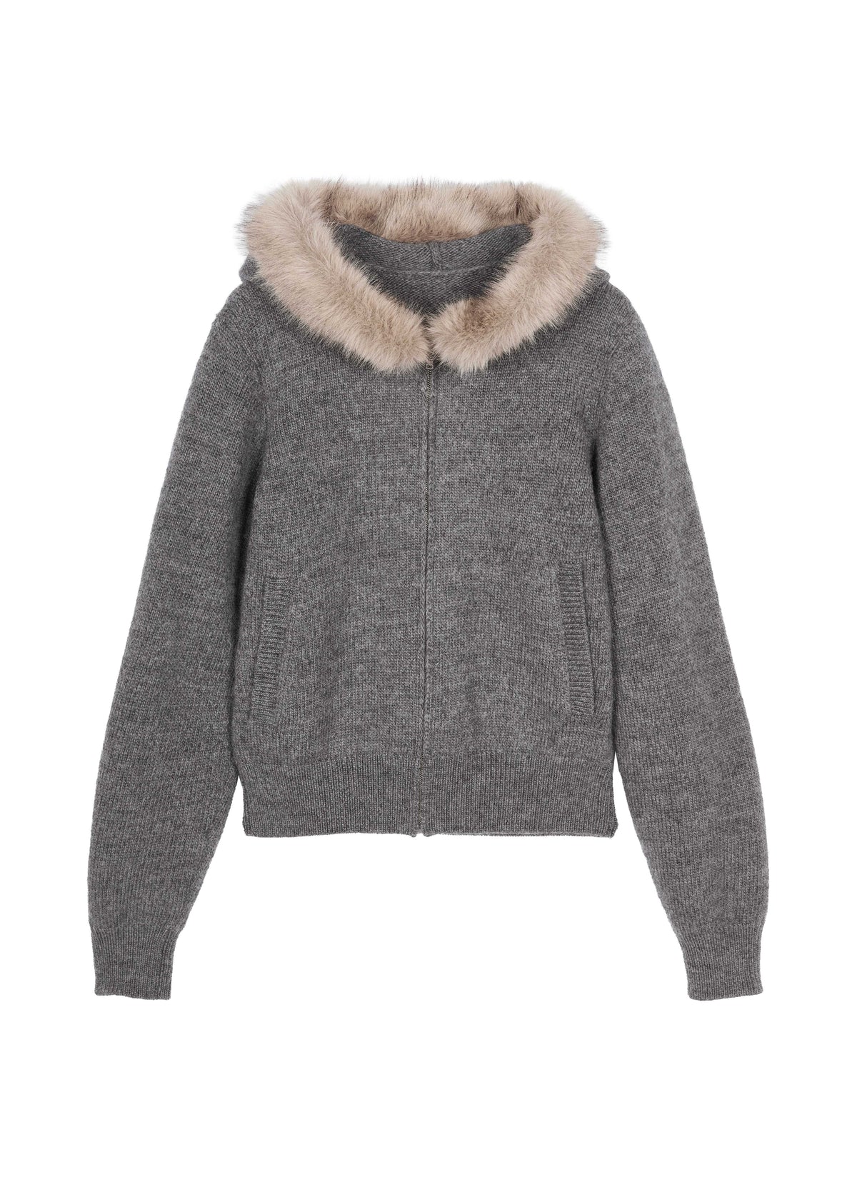 Cardigan / JNBY Wool Hooded Cropped Sweater Medium Heather Grey-2