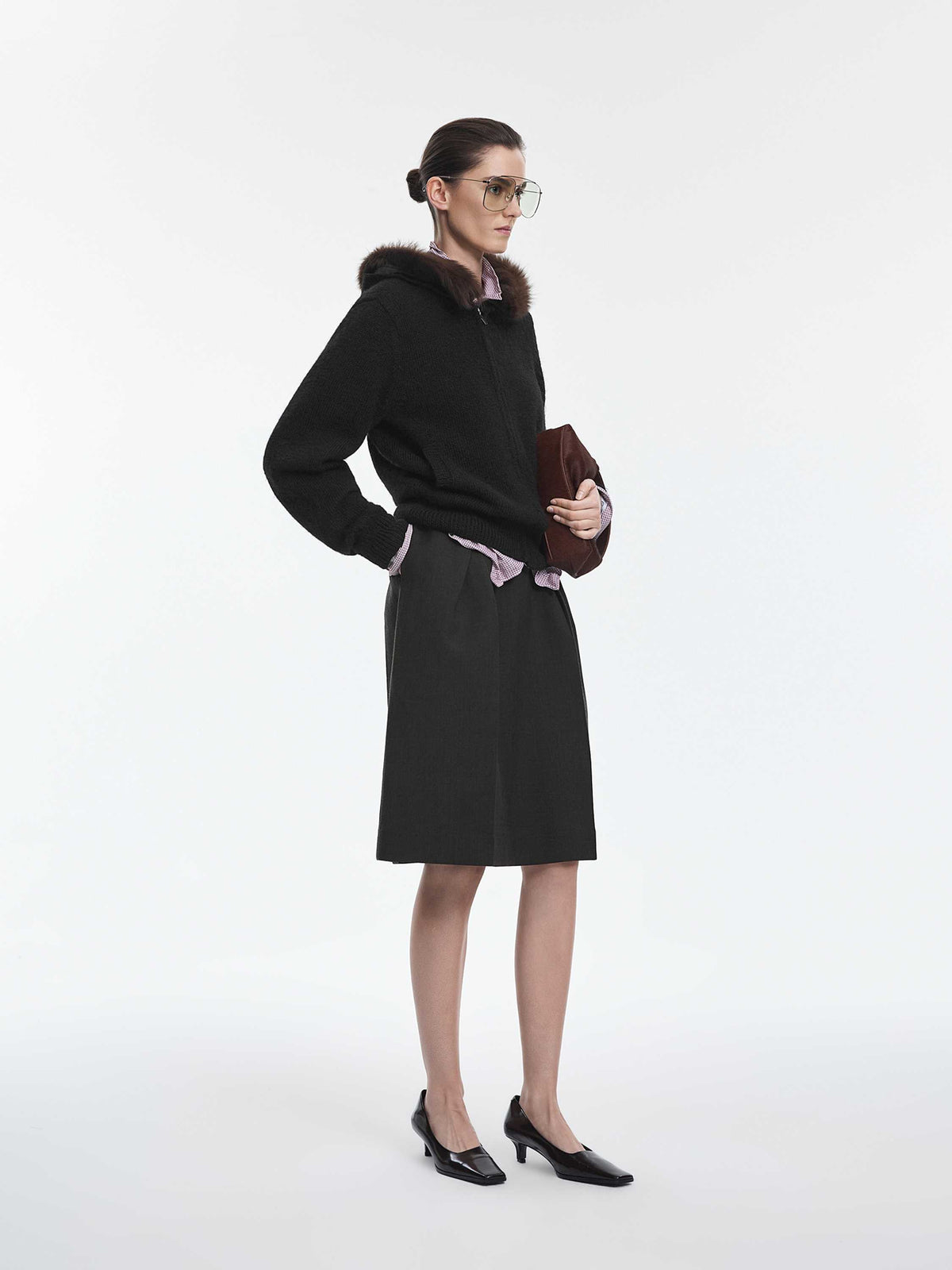 Cardigan / JNBY Wool Hooded Cropped Sweater Black-1