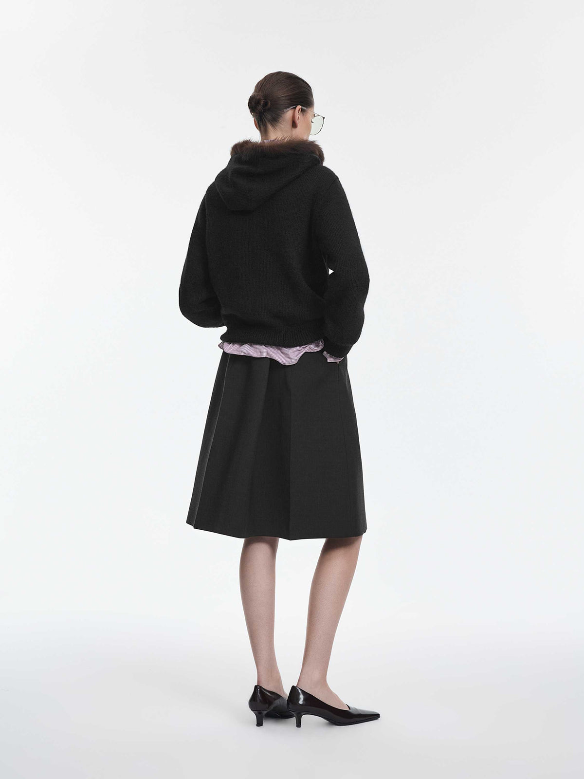 Cardigan / JNBY Wool Hooded Cropped Sweater Black-1