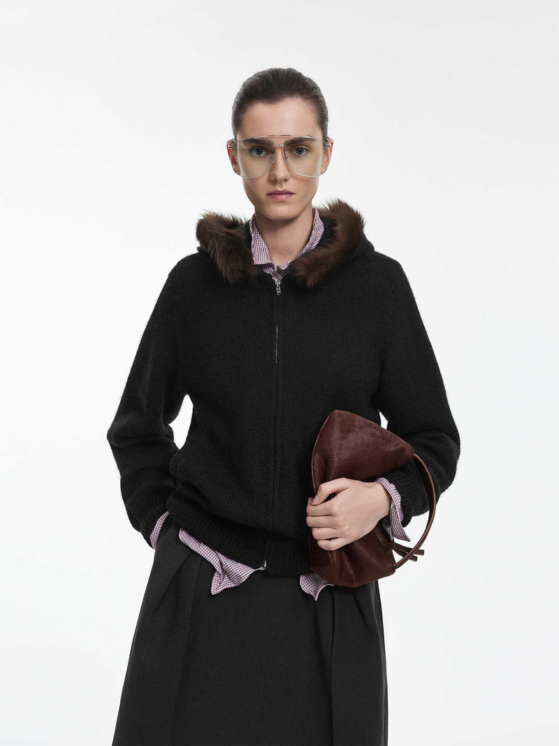 Cardigan / JNBY Wool Hooded Cropped Sweater Black-1