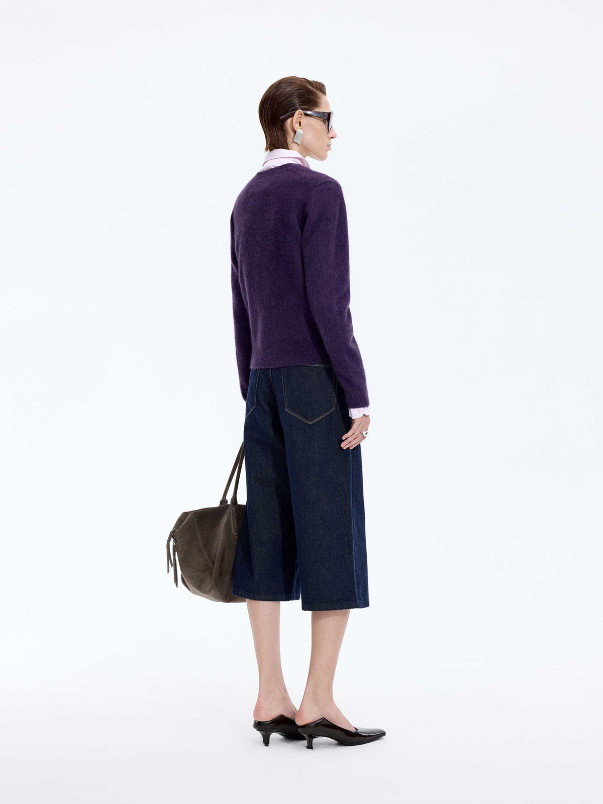 Cardigan / JNBY Yak Wool Blend Cropped Open Front Sweater eggplant purple-2