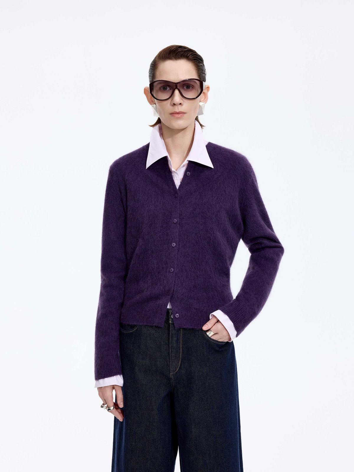 Cardigan / JNBY Yak Wool Blend Cropped Open Front Sweater eggplant purple-2