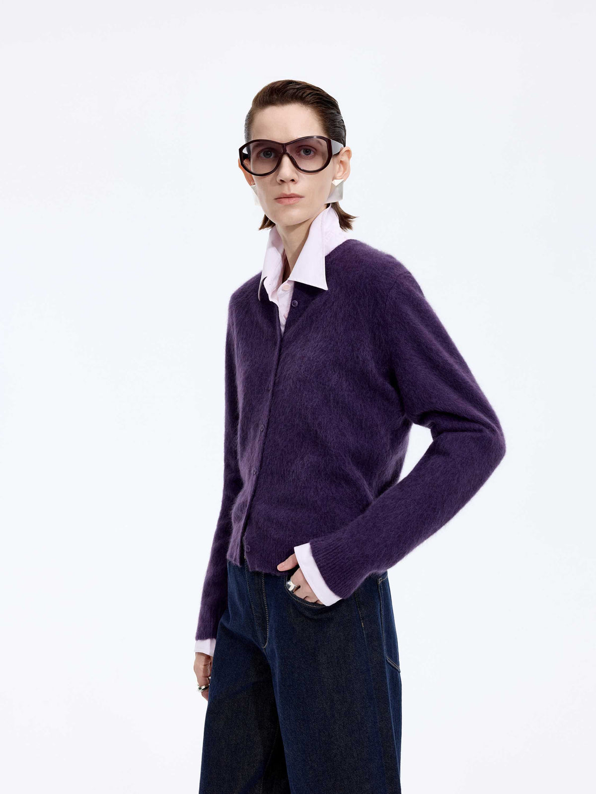 Cardigan / JNBY Yak Wool Blend Cropped Open Front Sweater eggplant purple-2