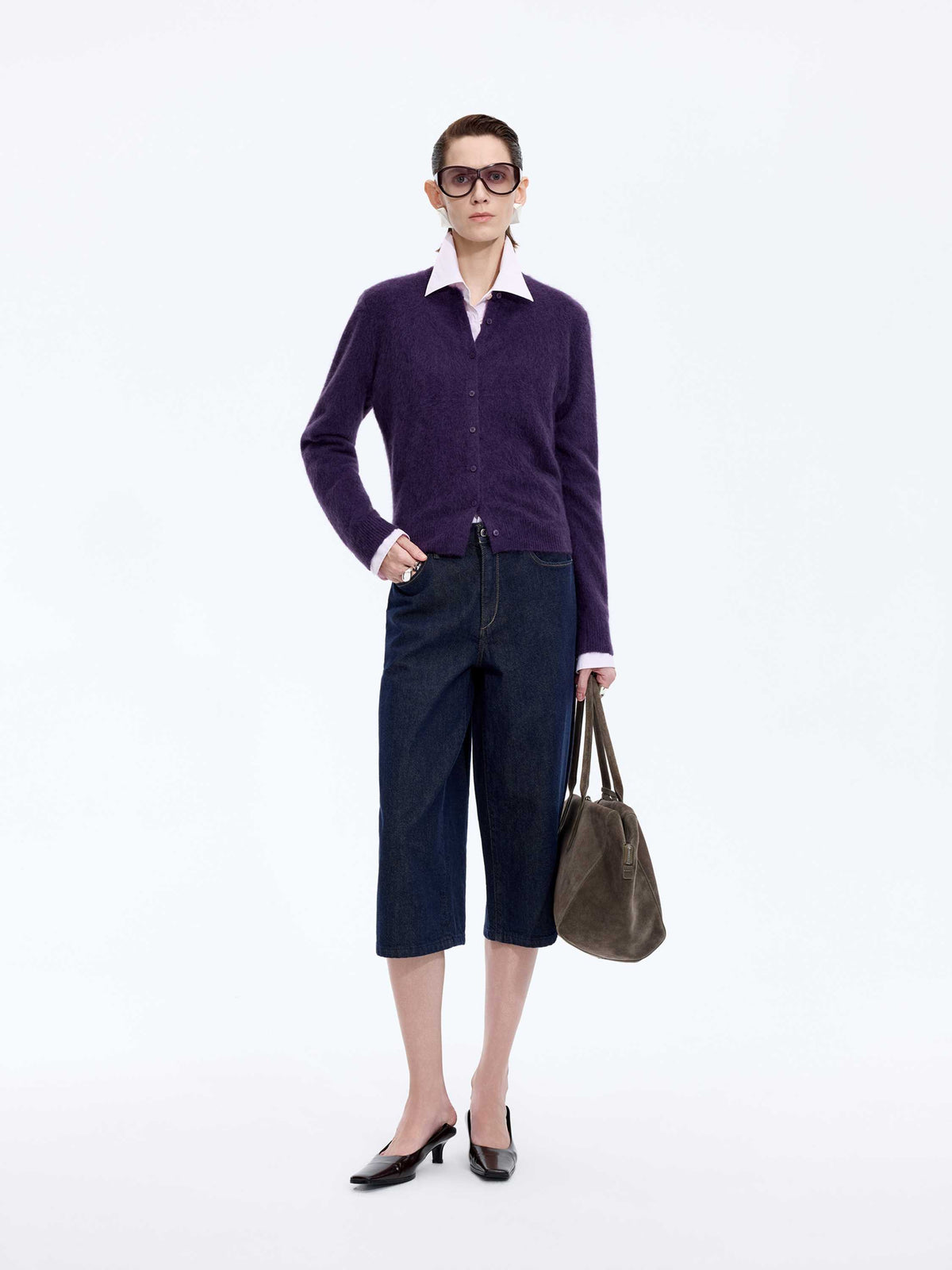 Cardigan / JNBY Yak Wool Blend Cropped Open Front Sweater eggplant purple-2