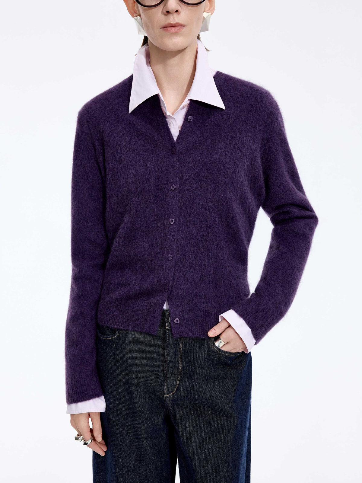 Cardigan / JNBY Yak Wool Blend Cropped Open Front Sweater eggplant purple-2