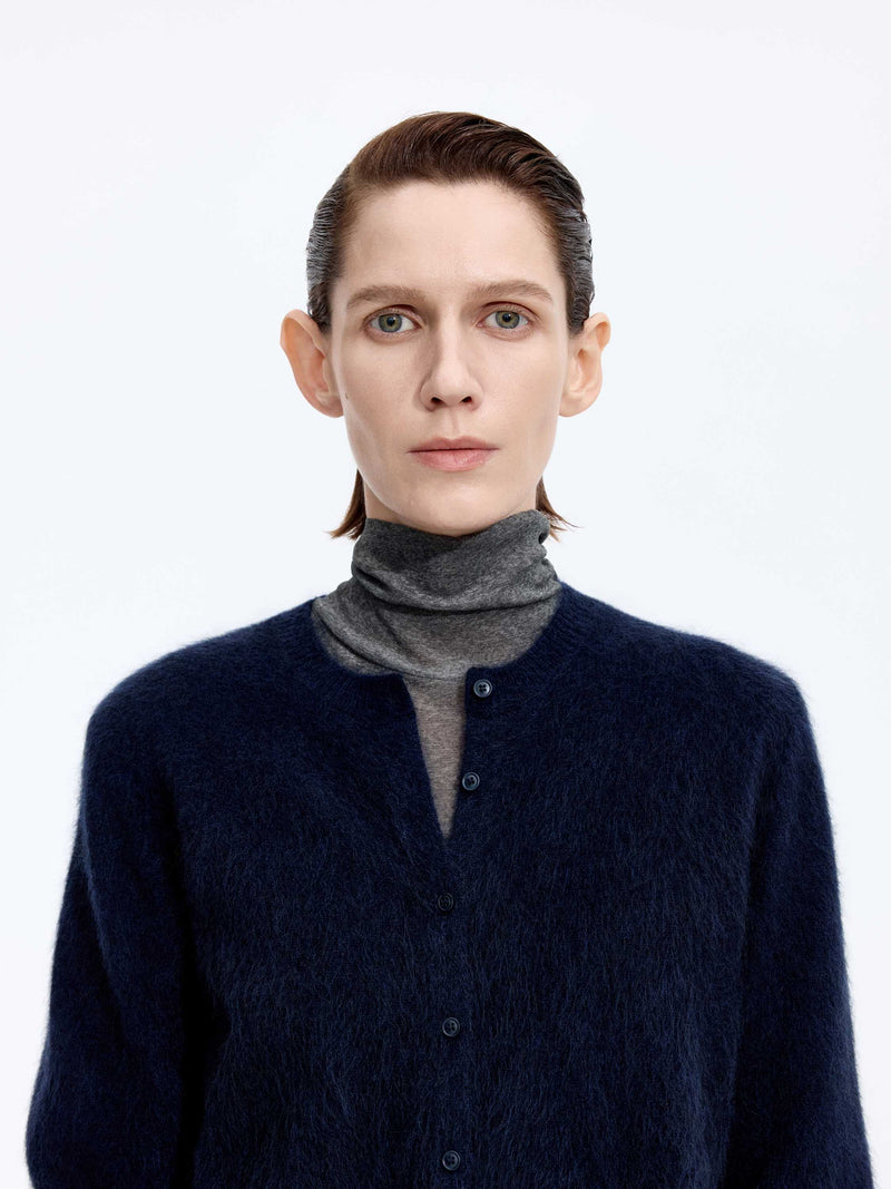 Cardigan / JNBY Yak Wool Blend Cropped Open Front Sweater black navy blue-3