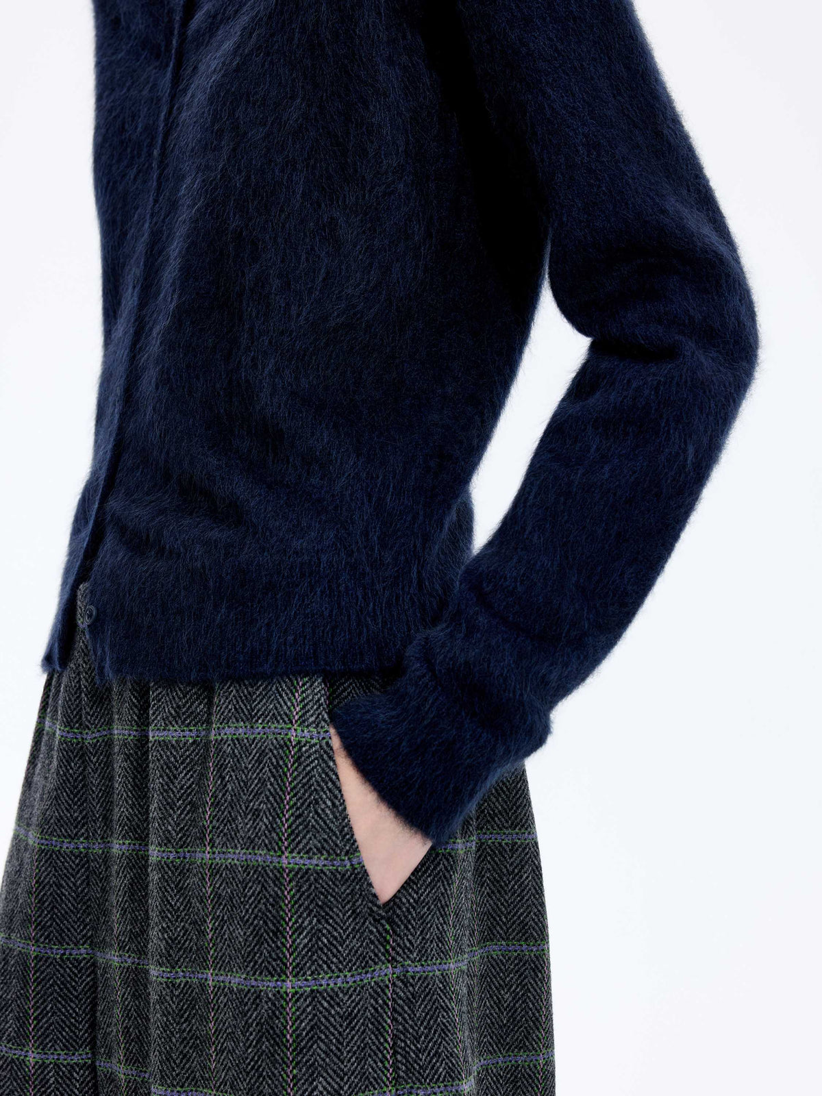 Cardigan / JNBY Yak Wool Blend Cropped Open Front Sweater black navy blue-3