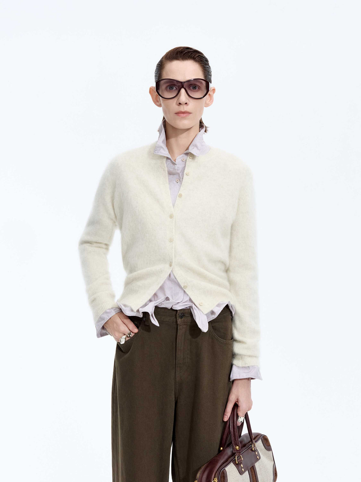 Cardigan / JNBY Yak Wool Blend Cropped Open Front Sweater Rice white-1