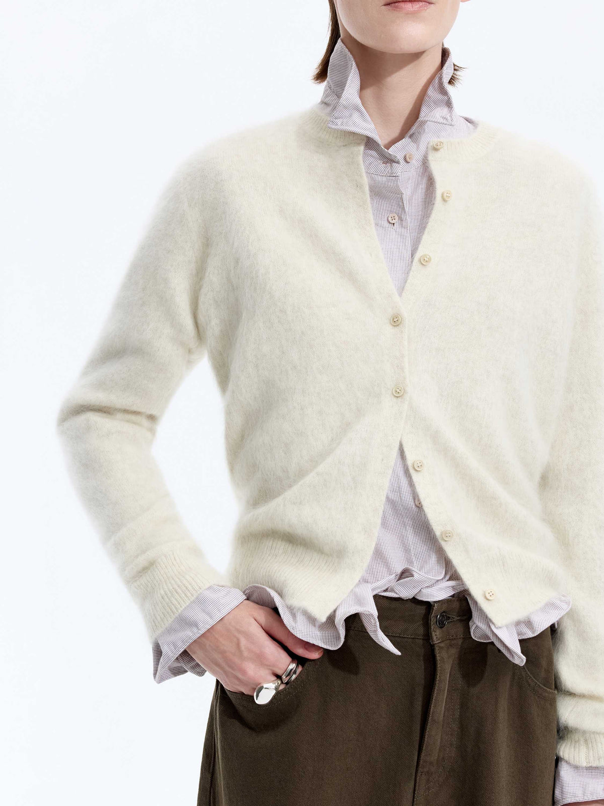 Cardigan / JNBY Yak Wool Blend Cropped Open Front Sweater Rice white-1