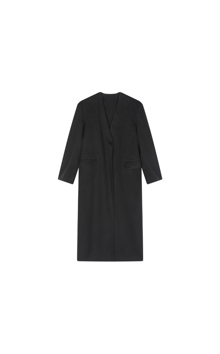 Coat / JNBY V-neck Wool-Cashmere Long Overcoat Black