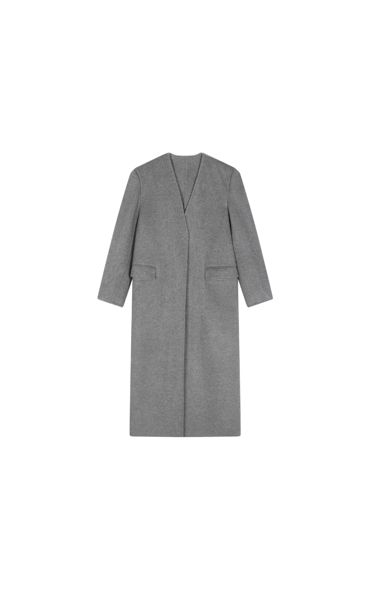 Coat / JNBY V-neck Wool-Cashmere Long Overcoat Grey