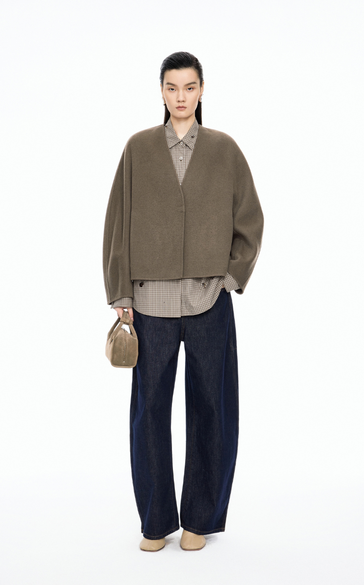 Coat / (ESG)JNBY Collarless Wool Blend Coat Brown