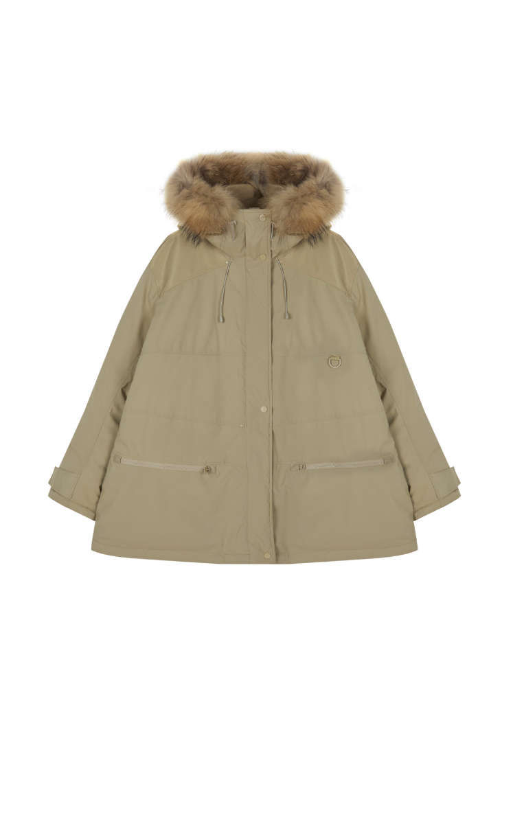 Coat / (Extreme Cold Weather) JNBY Water-Repellent A-Line Down Coat Green Khaki