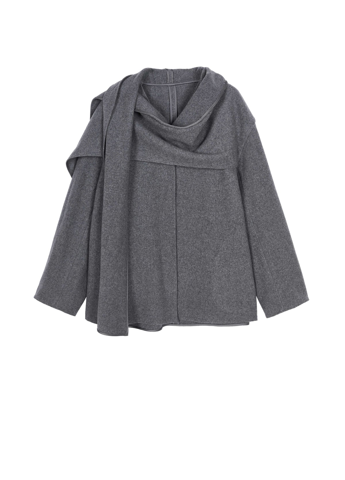 Coat / JNBY 100% Wool Flannel Scarf Collar Coat Medium mixed gray-1