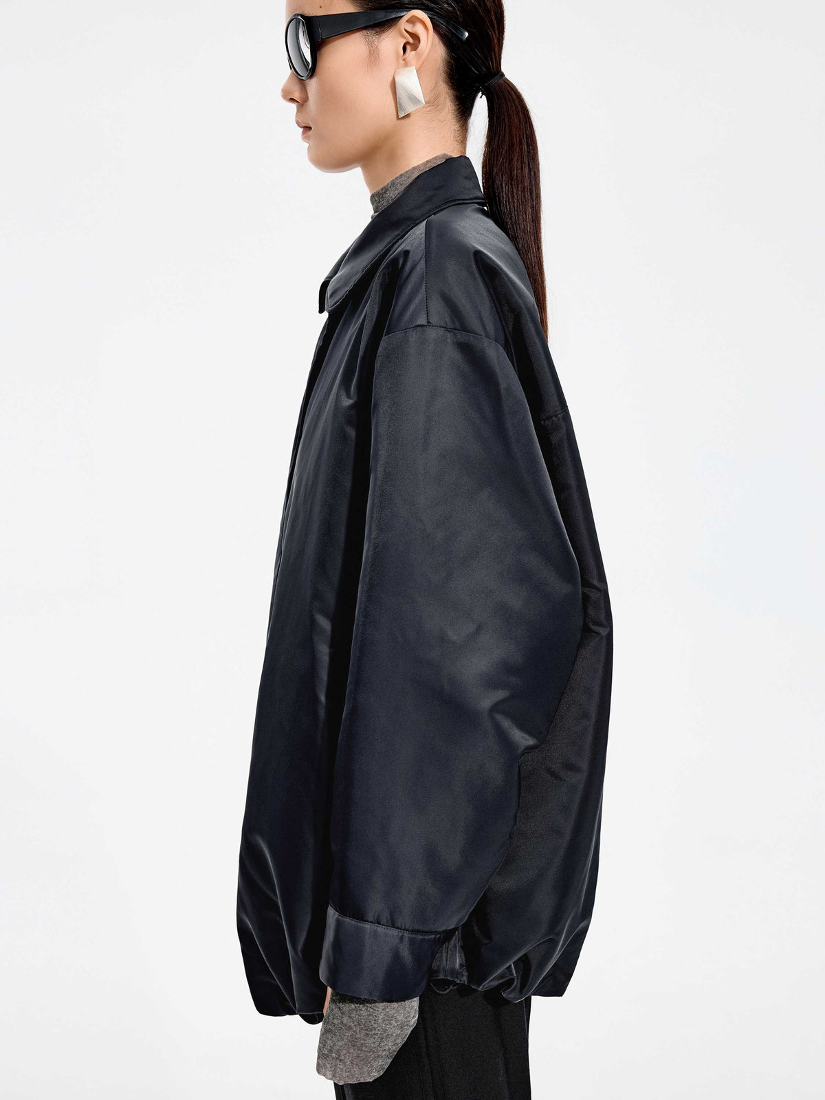 Coat / JNBY Oversized Recycled Nylon Mid-Length Jacket Deep Ink Blue-2