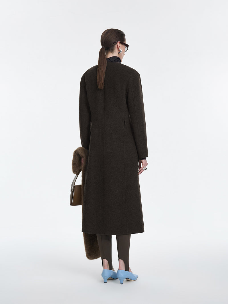 Coat / JNBY Wool Blend Double-Faced X-Line Long Coat Dark Heather Brown-2